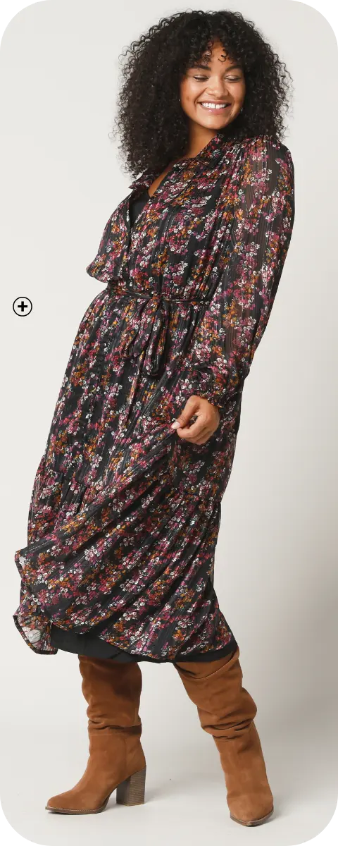 Robe chemisier longue voile jacquard imprimé floral, élégante et fluide pour femme ronde | Blancheporte