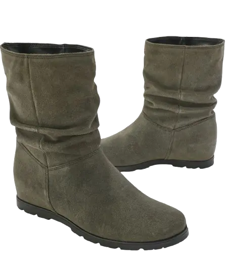 Bottes plissées mi-hautes en cuir velours, avec semelle compensée invisible pour un look raffiné | Blancheporte