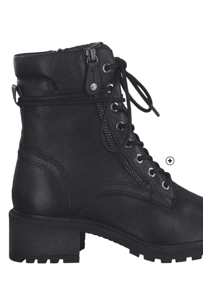 Hoge bottines voor dames met veters, rits en bovenwerk in zwart leer, goedkoop | Blancheporte