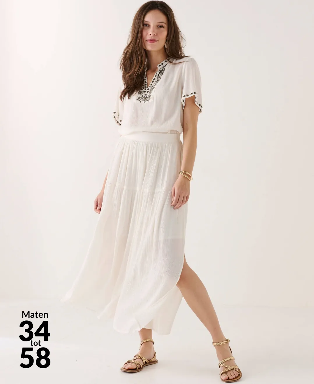 Lange effen onderrok in ecru, zijsplit, crêpe viscose met katoenen voering - Blancheporte Blog