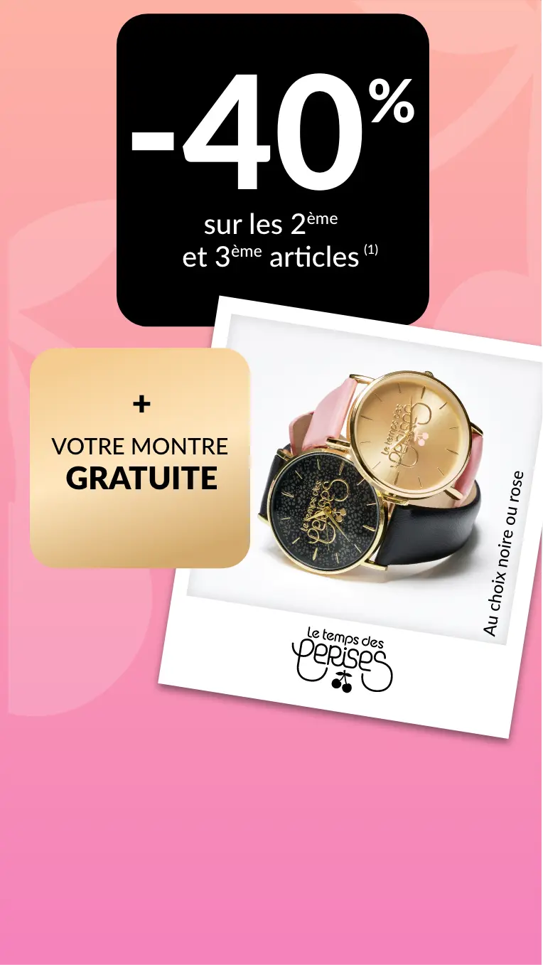 Profitez de -40% sur votre 2ème et 3ème article et d'une montre gratuite pour toute commande avec le code 600001
