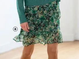 Uitlopende rok voor dames met stroken, wikkelstijl en groene print, goedkoop | Blancheporte