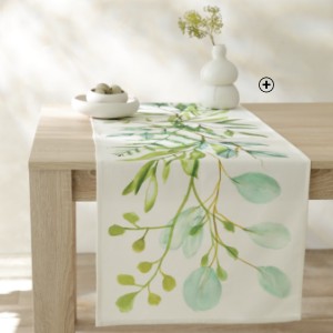 Chemin de table blanc et vert imprimé fleurs 50 x 150 cm coton bio Made in France pas cher - Blancheporte