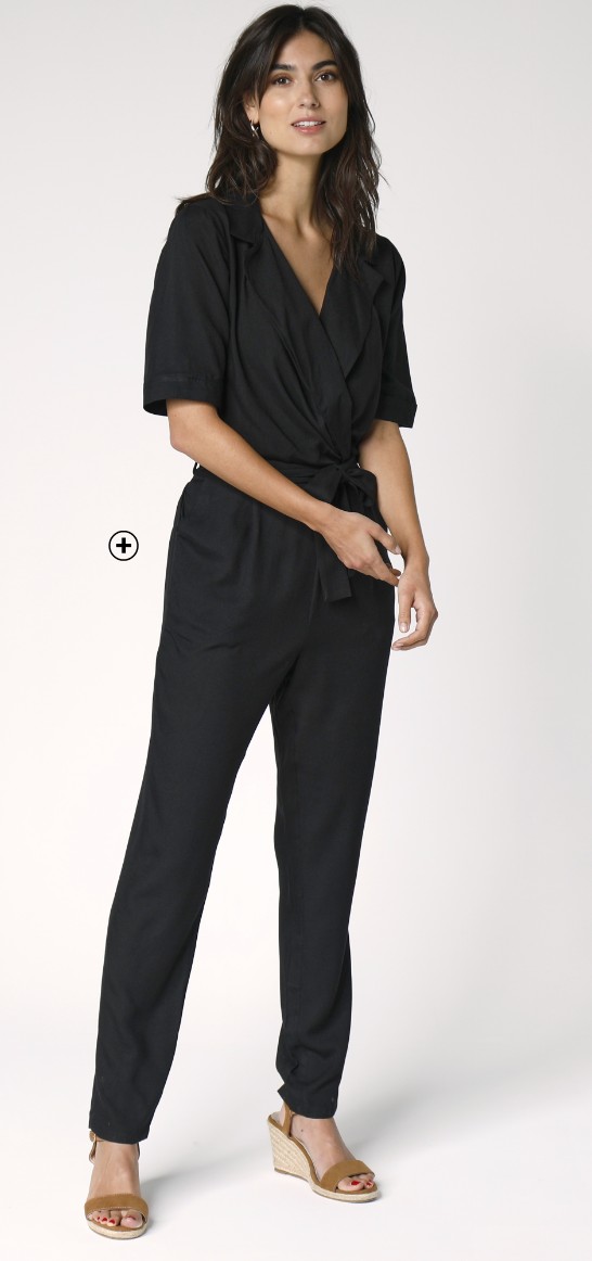 Zwarte jumpsuit voor dames in wikkelstijl met ceintuur, goedkoop | Blancheporte