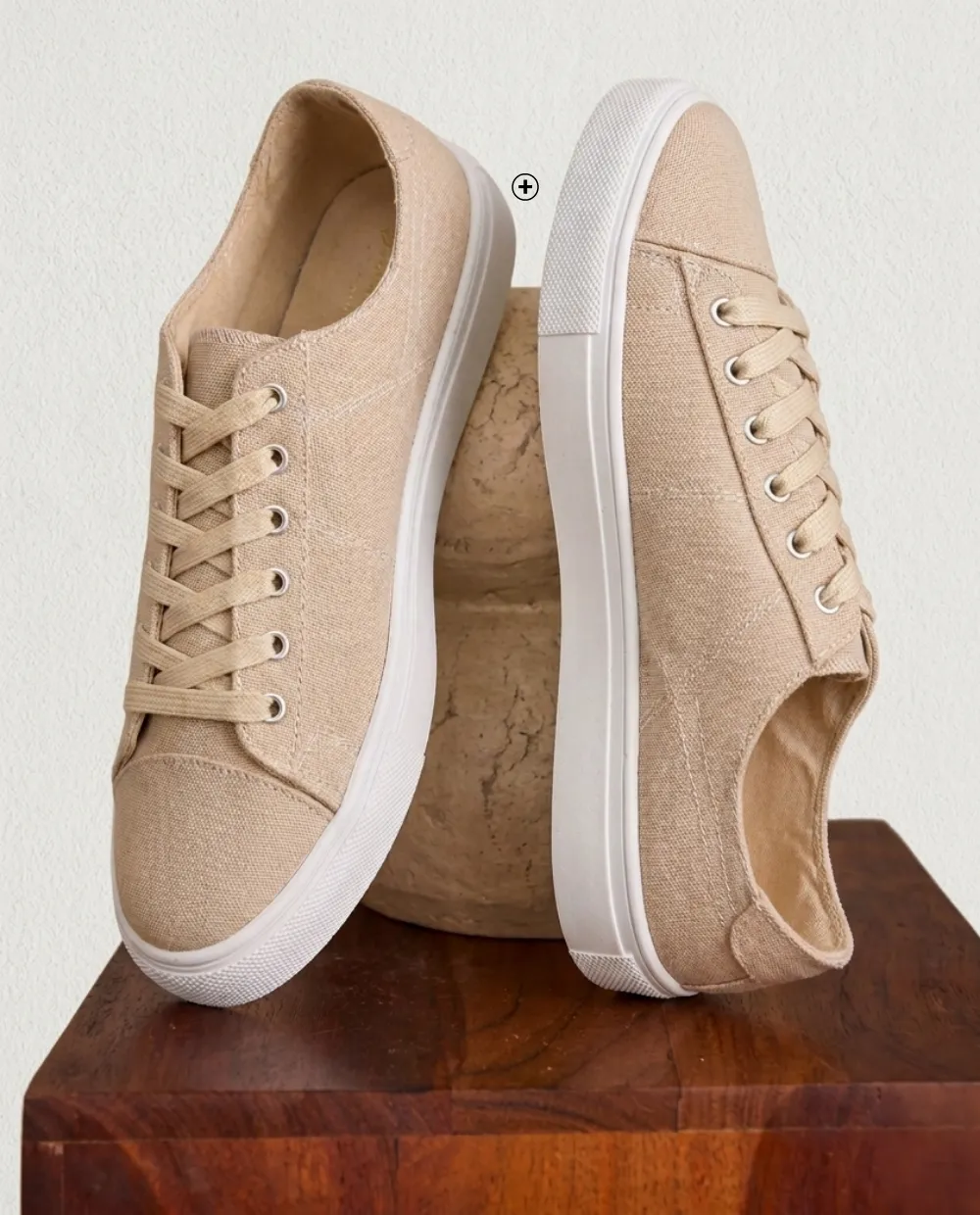 Dames sneakers in beige canvas met veters, plateauzool, trendy zomersneakers - Blog Blancheporte