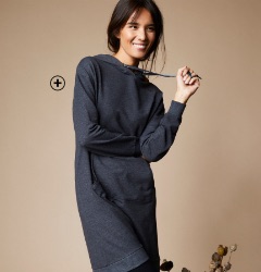 Donkergrijze trui-jurk voor dames met kap, ronde hals en lange mouwen, goedkoop - Blancheporte