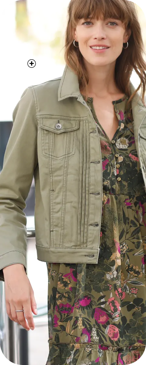 Veste boutonnée à plis fantaisie, féminine et fluide sur une robe longue | Blancheporte