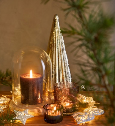 Plateau et photophores en verre Photophores en verre plateau bois décoration Noël pas cher - Blancheporte