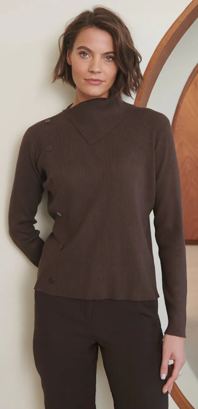 Trui met asymmetrische kraag, knoopdetails – Blancheporte-blog