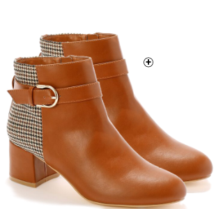 Boots bi-matière motif pied-de-poule à boucle Boots femme bi-matière marron motif pied-de-poule à boucle pas cher | Blancheporte