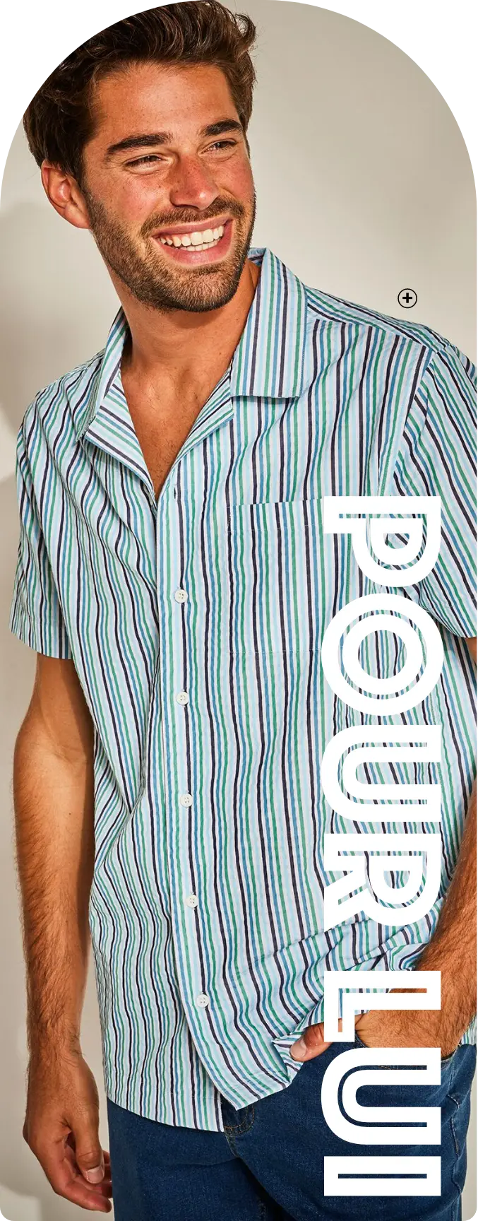 Chemise homme à rayures col bowling bleu et vert pas cher | Blancheporte
