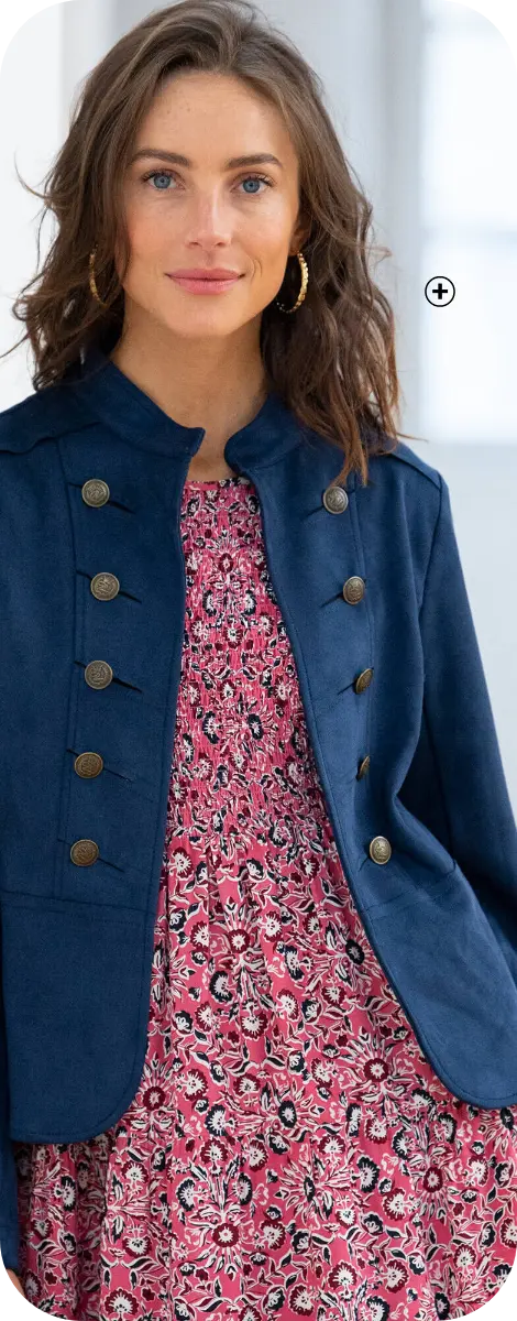 Veste officier en suédine, élégance structurée avec une robe longue | Blancheporte