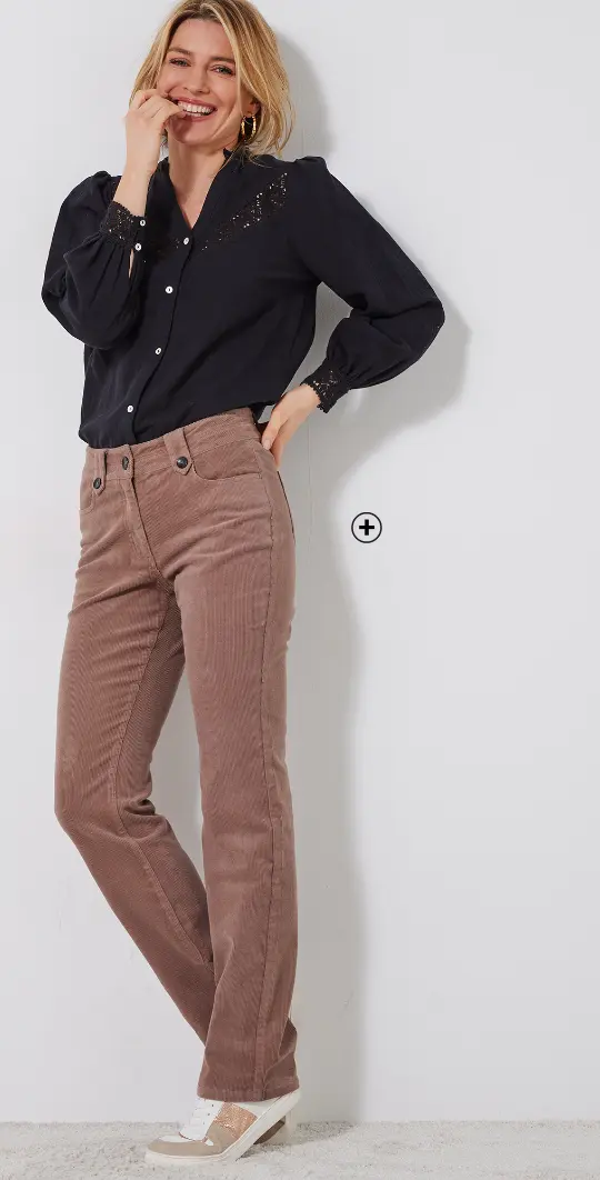 Pantalon droit en velours côtelé, couleur camel pour un style automnal chic et chaleureux | Blancheporte