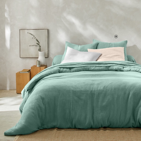 Linge de lit uni en triple gaze de coton Colombine® Parure linge de lit vert uni triple gaze de coton Oeko-Tex® Colombine® pas cher - Blancheporte