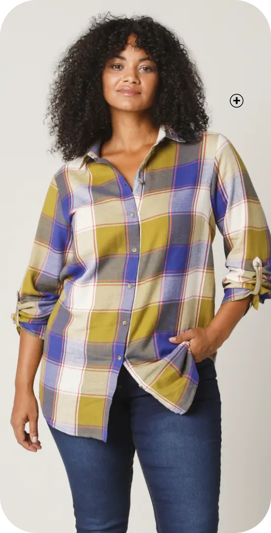 Chemise longue à grands carreaux en flanelle, un basique confortable à porter avec un pantalon grande taille | Blancheporte