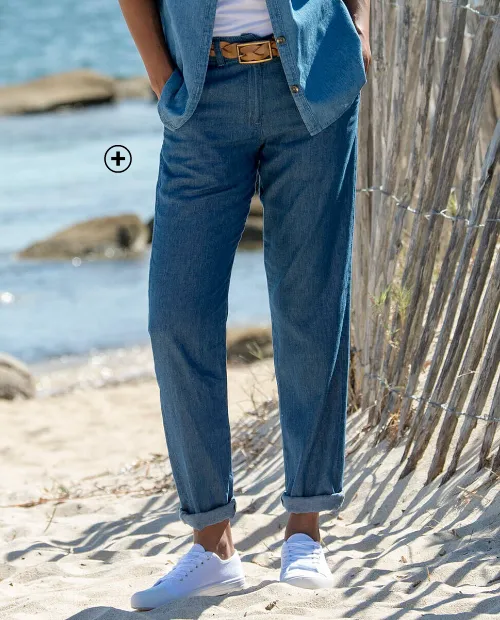 Plus size chinobroek in lichte jeans - soepel en flatterend model | Blancheporte