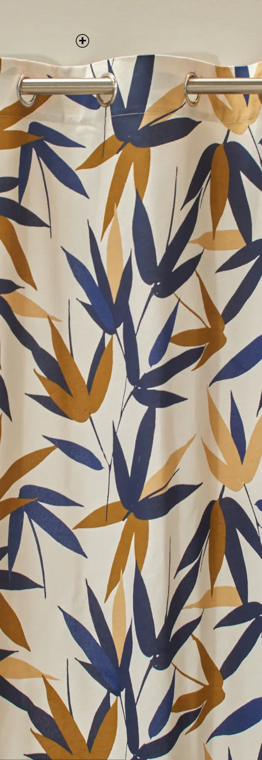 Katoenen gordijn met bamboebladmotief, metalen ringen, kleur beige/marine - Blog Blancheporte