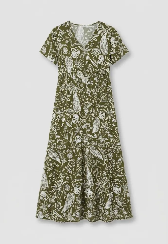 Lange jurk met print en V-hals