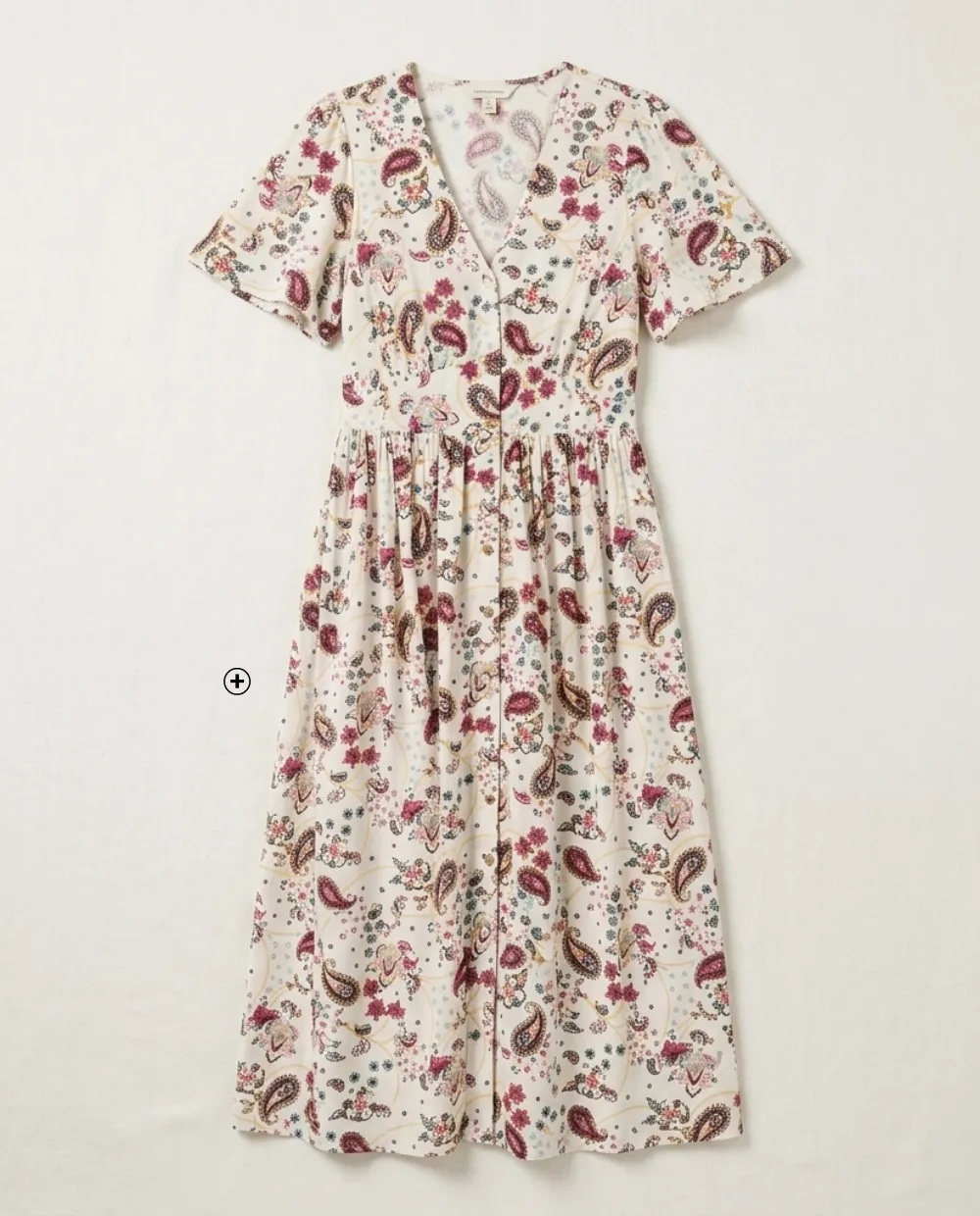 Lange damesjurk met knoopsluiting, bedrukt, getailleerd, van soepelvallende viscose, speciaal voor kleine maten, ecru - Blog Blancheporte