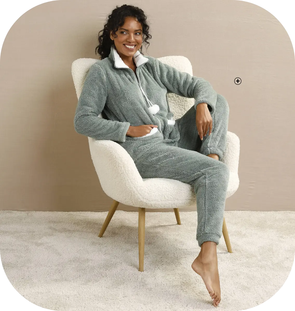 Pyjama polaire avec veste zippée et pompons, idéal pour les soirées cosy à la maison | Blancheporte