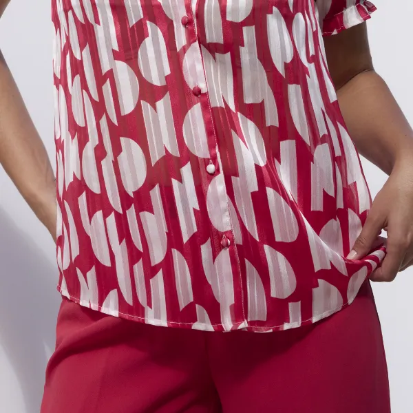 Blouse met blosmouwen bedrukt rood en wit voile jacquard - Blog Blancheporte