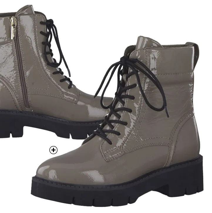 Hoge bottines voor dames met veters en bovenwerk in taupe leer, goedkoop | Blancheporte