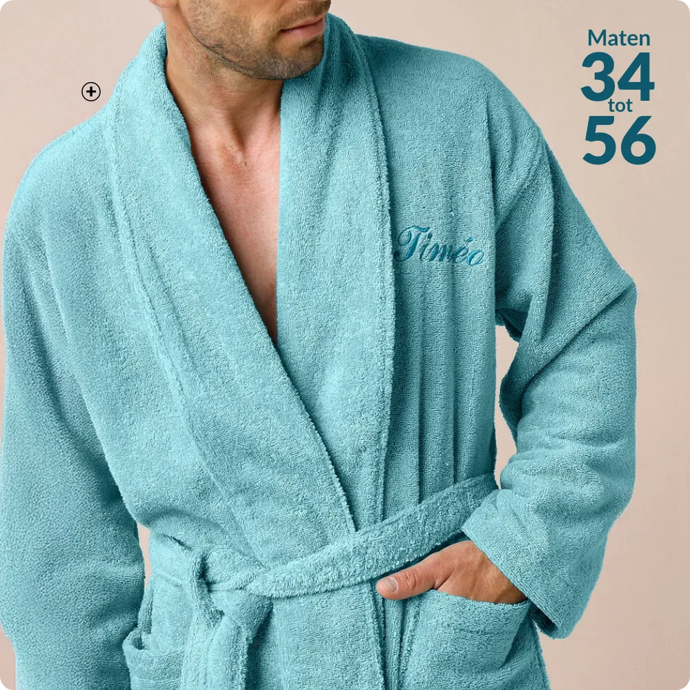 Personaliseerbare badjas met sjaalkraag in watergroen - Blog Blancheporte