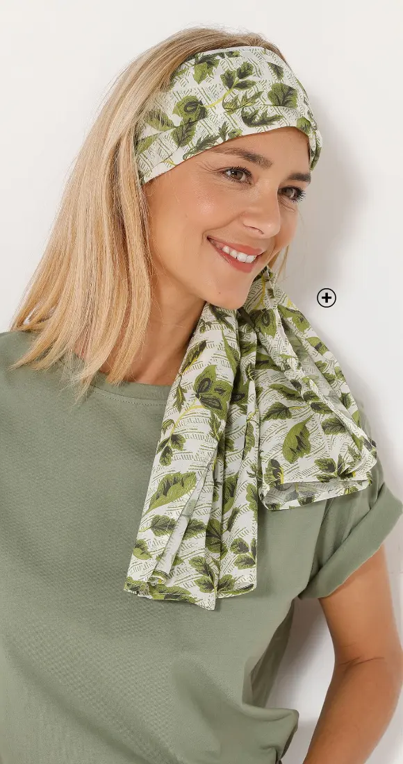 Foulard voor dames met all-over print in kakigroen van katoen 160x70cm, goedkoop | Blancheporte