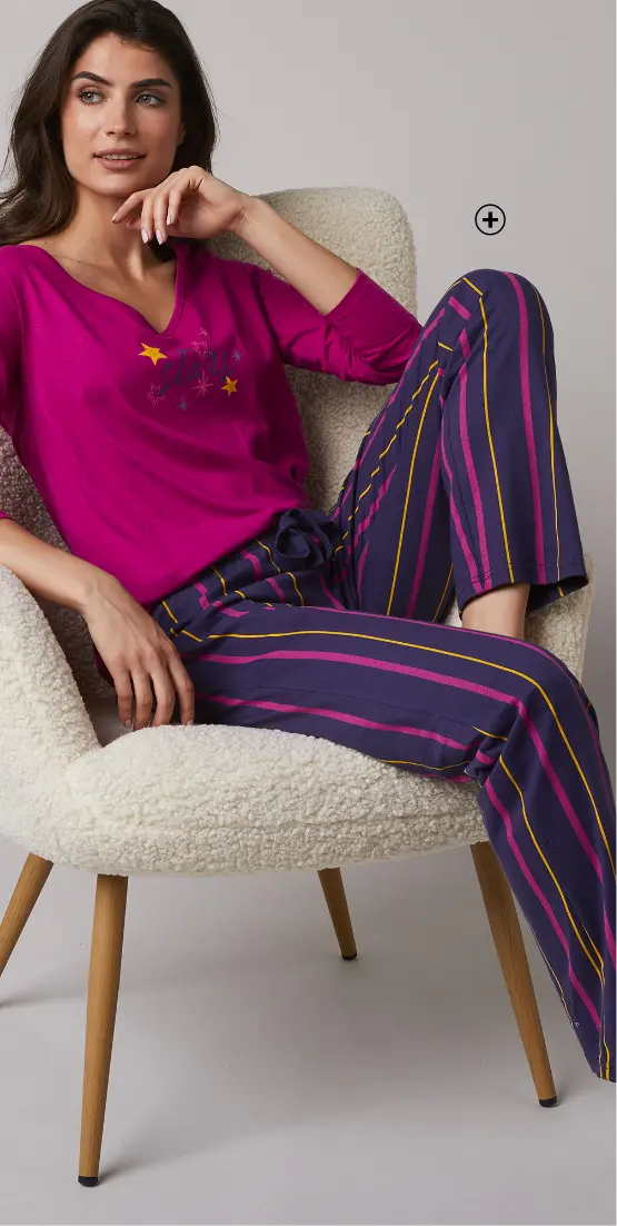 Pyjamashirt voor dames met lange mouwen en print Estrella, warm en stijlvol voor de winter, beste materiaal voor een damespyjama | Blancheporte