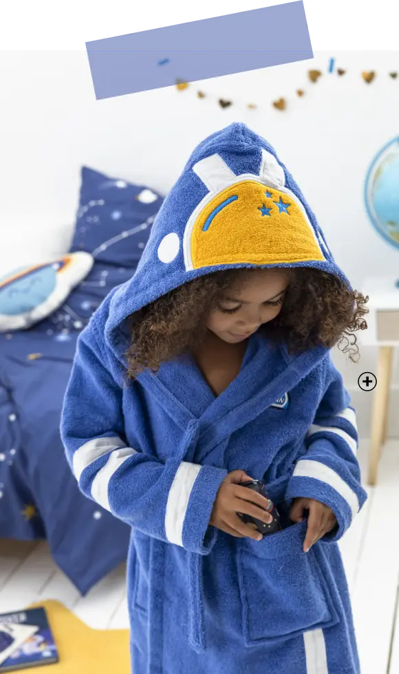 Peignoir de bain astronaute pour enfant en coton bleu pas cher | Blancheporte