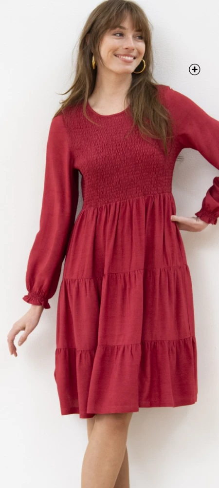 Robe smockée manches longues unie rouge pas cher | Blancheporte