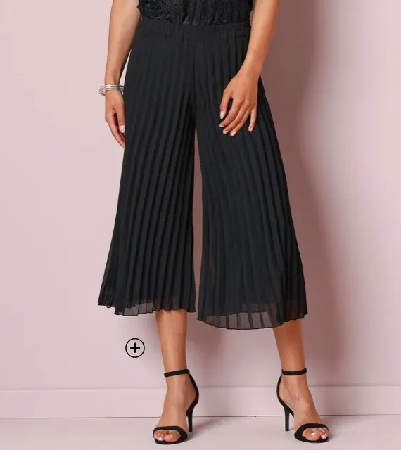3/4-broek voor dames met elastische taille in zwarte plissévoile, goedkoop | Blancheporte