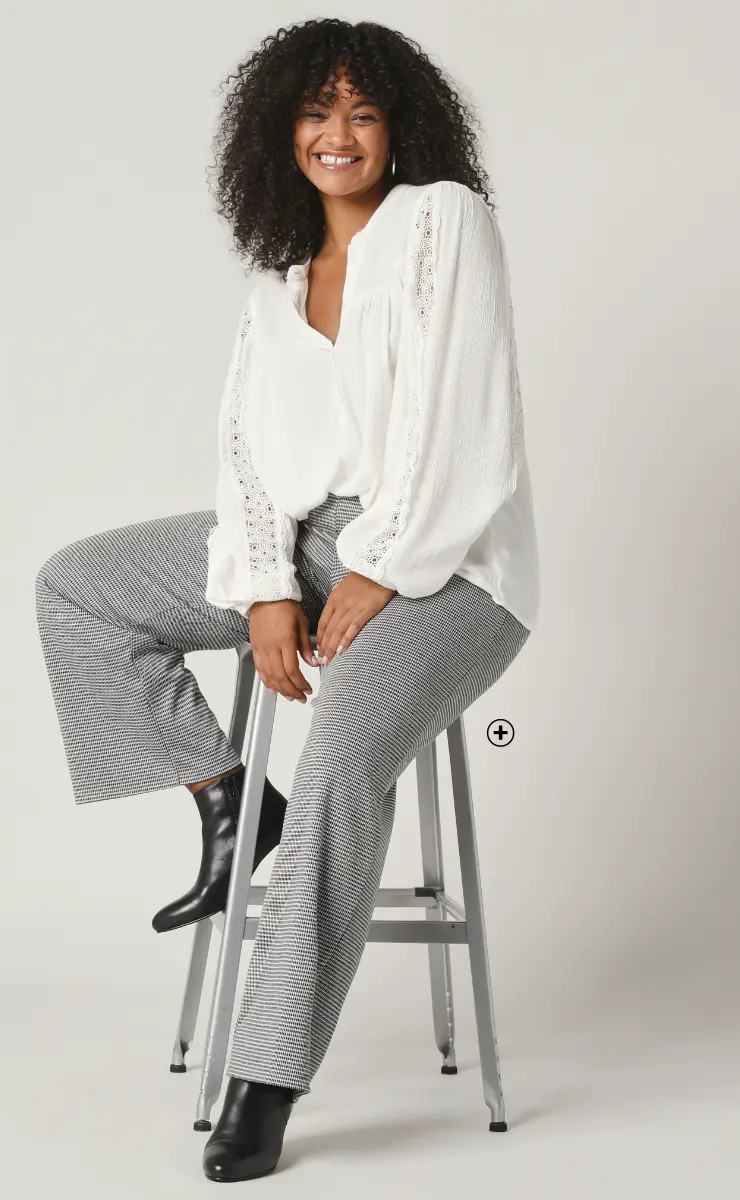 Pantalon large femme imprimé pied-de-coq en maille Milano, style chic et confort | Blancheporte