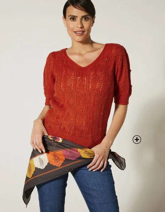 Sjaaltje voor dames 'Made in France' met bloemenprint in bruin en rood, goedkoop | Blancheporte