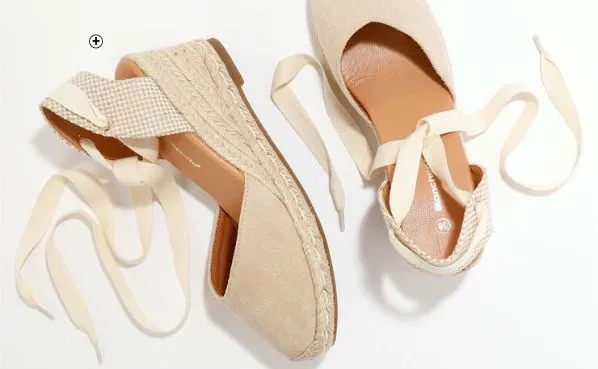 Ecru sandalen met sleehak in koord en bindlinten, goedkoop | Blancheporte
