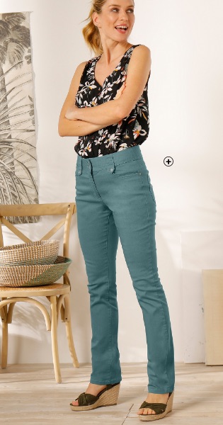 Pantalon droit femme Colors&Co® taille haute effet denim spécial petite taille vert grisé pas cher | Blancheporte