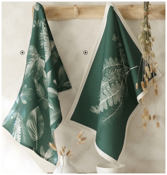 Groene 'Made in France' keukenhanddoeken met bladerenprint van 50 x 70 cm in biokatoen, goedkoop - Blancheporte