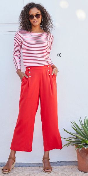 T-shirt marinière col bateau T-shirt marinière femme col bateau blanc et rouge pas cher | Blancheporte