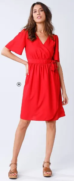 Robe cache-coeur femme spécial petite taille unie rouge pas cher | Blancheporte