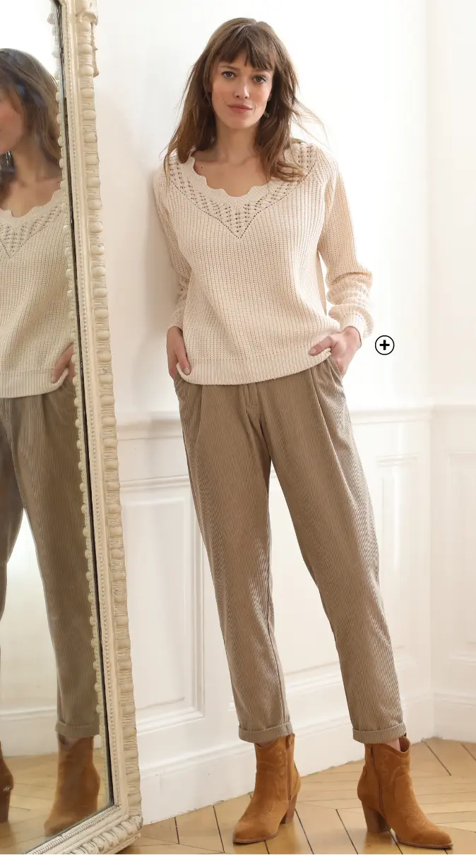 Pantalon 7/8ème en velours, style élégant et moderne, parfait pour l'automne-hiver | Blancheporte