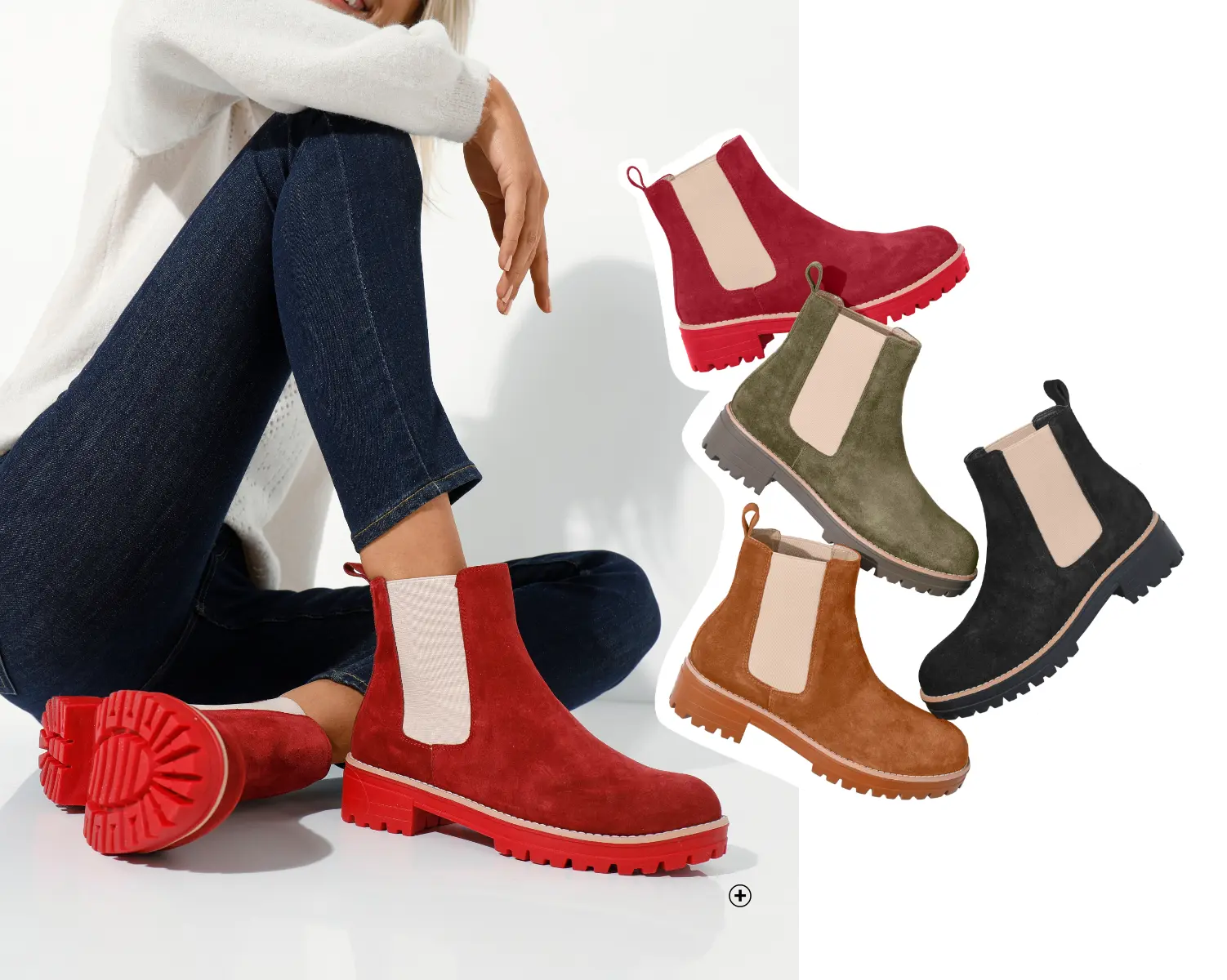 Chelsea boots in splitleer met dikke, geribbelde zool, perfect voor een stoere en stijlvolle look met hoge boots | Blancheporte