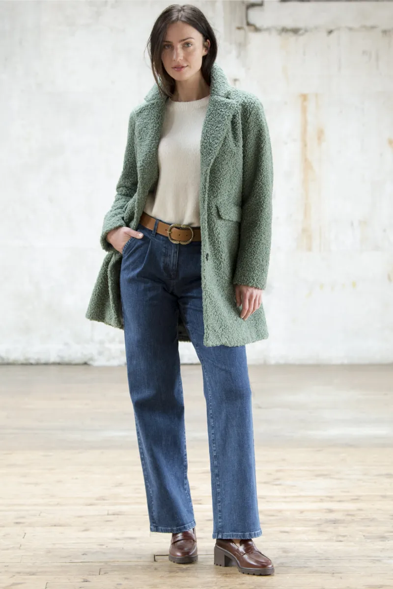 Manteau vert maille bouclette , col tailleur - Blog Blancheporte