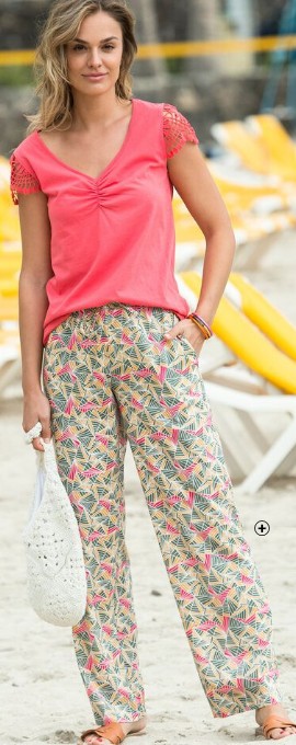 Pantalon femme fluide imprimée kaki pas cher | Blancheporte