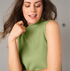 Pull femme sans manches maille côtelée Colors&Co® vert amande pas cher | Blancheporte