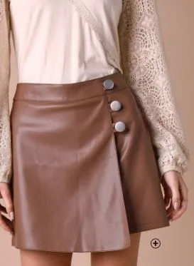 Short-rok voor dames in wikkelstijl van leer in marron glacé, goedkoop | Blancheporte