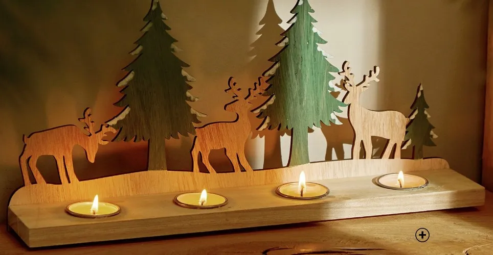 Photophore de Noël en bois rennes et sapins pas cher | Blancheporte
