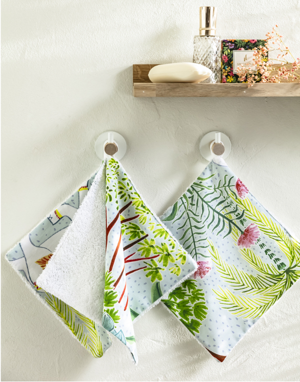 Grand carré 'débarbouillette', lot de 3 - collection upcycling Grand carré débarbouillette lavable imprimée pas cher - Blancheporte - Collection upcycling
