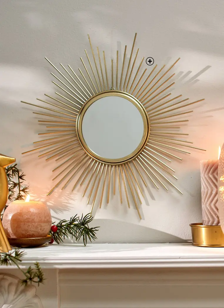 Miroir forme soleil en métal doré, pièce décorative rayonnante pour les tendances hiver 2024 | Blancheporte