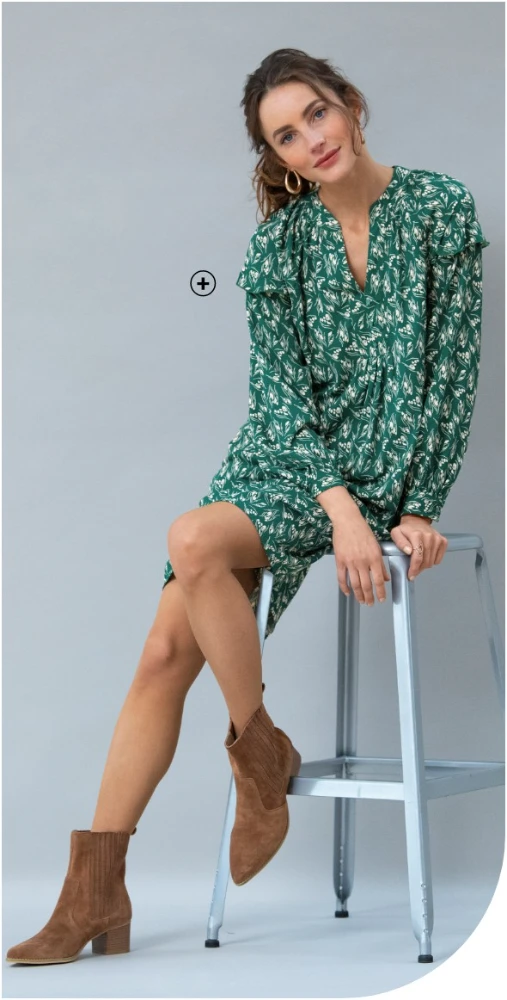 Hoesjurk voor dames met stroken en tweekleurige print in groen en beige van gerecycleerd polyester, goedkoop | Blancheporte