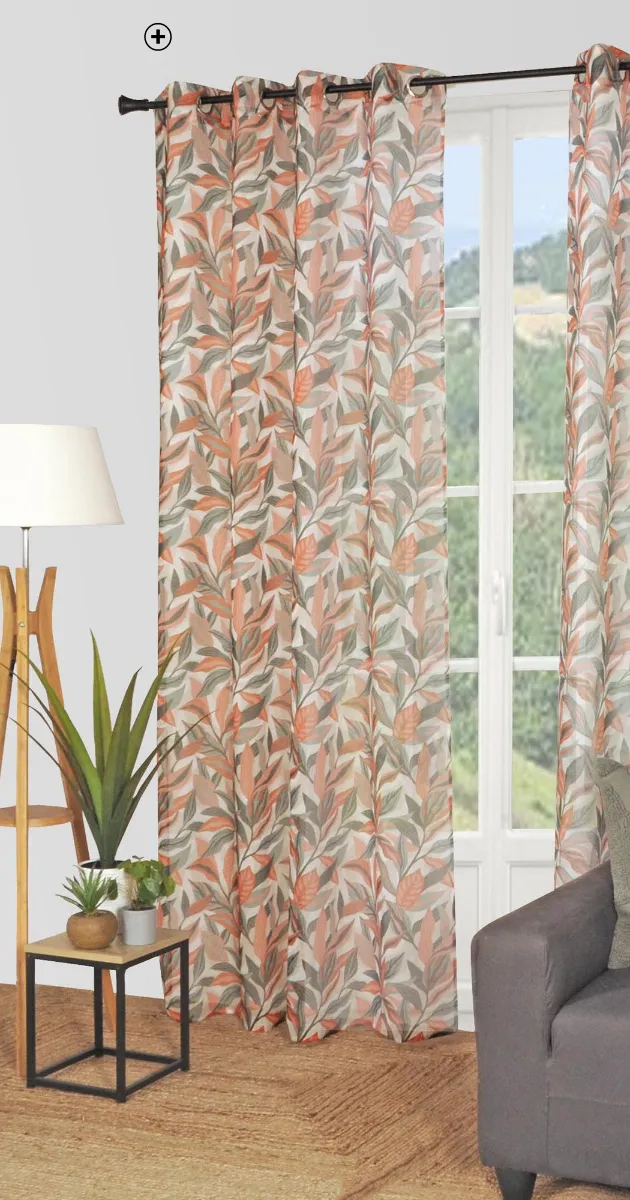 Voilepaneel étamine met bladmotief, ringen, terracotta/kaki - Blog Blancheporte